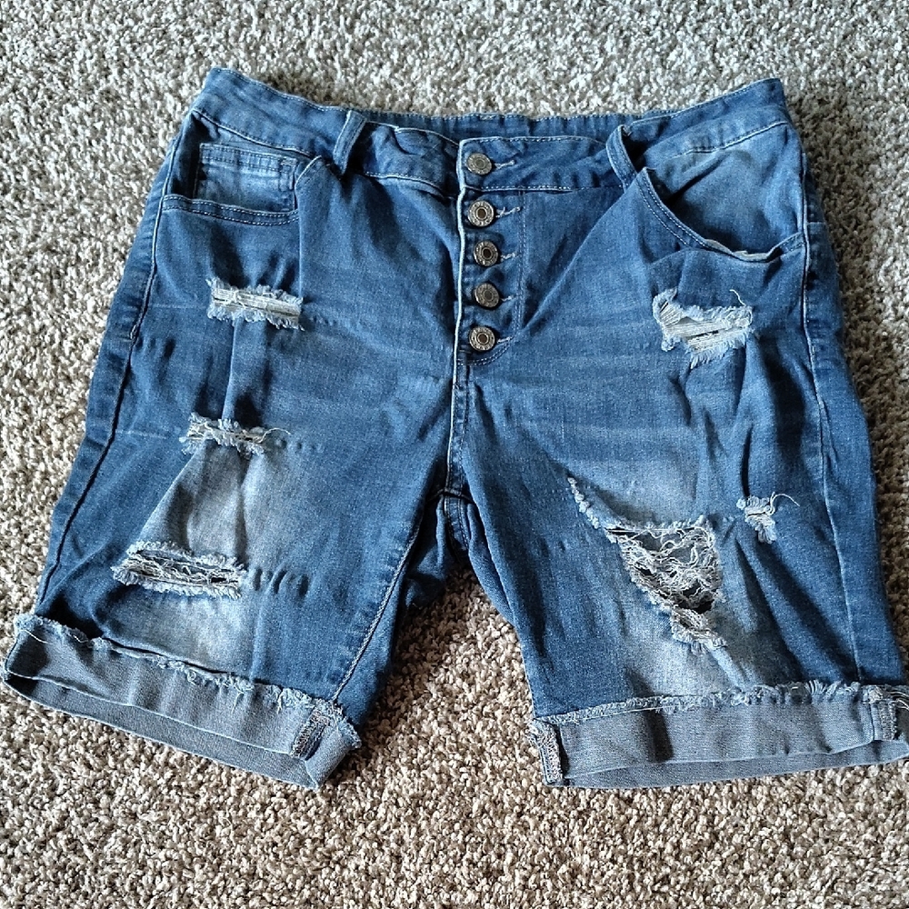 Distressed Blue Denim Shorts